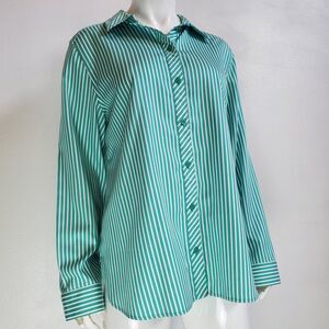 Chico's Green Striped Button-Up Shirt